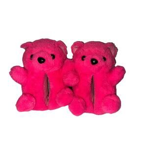 Plush Cozy Teddy Bear Slippers in HOT PINK Aeropostale Sz 4/5 Girls